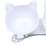 Maxbell Elevated Cat Double Bowls Raised Pet Water Food Feeder Feeding Dishes Tilted White