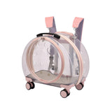 Maxbell Kitten Bag Backpack Handbag with Wheels Durable Dog Trolley Case for Puppy Fully Clear and Pink