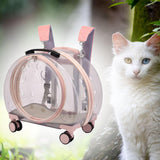 Maxbell Kitten Bag Backpack Handbag with Wheels Durable Dog Trolley Case for Puppy Fully Clear and Pink