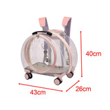 Maxbell Kitten Bag Backpack Handbag with Wheels Durable Dog Trolley Case for Puppy Fully Clear and Pink