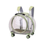 Maxbell Kitten Bag Backpack Handbag with Wheels Durable Dog Trolley Case for Puppy Fully Clear and Green