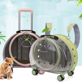 Maxbell Kitten Bag Backpack Handbag with Wheels Durable Dog Trolley Case for Puppy Translucent Pink