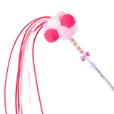 Maxbell Funny Cat Teaser Wand Long Rod Cat Interactive Toy with Plush Balls and Bell Pink Red