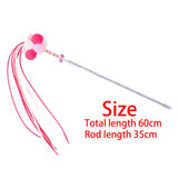 Maxbell Funny Cat Teaser Wand Long Rod Cat Interactive Toy with Plush Balls and Bell Pink Red