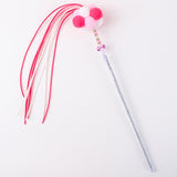 Maxbell Funny Cat Teaser Wand Long Rod Cat Interactive Toy with Plush Balls and Bell Pink Red