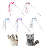 Maxbell Funny Cat Teaser Wand Long Rod Cat Interactive Toy with Plush Balls and Bell Pink Red