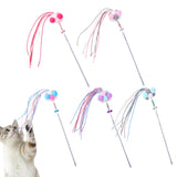 Maxbell Funny Cat Teaser Wand Long Rod Cat Interactive Toy with Plush Balls and Bell Pink Red