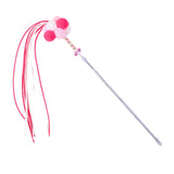 Maxbell Funny Cat Teaser Wand Long Rod Cat Interactive Toy with Plush Balls and Bell Pink Red