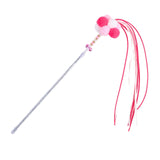 Maxbell Funny Cat Teaser Wand Long Rod Cat Interactive Toy with Plush Balls and Bell Pink Red