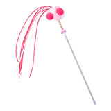 Maxbell Funny Cat Teaser Wand Long Rod Cat Interactive Toy with Plush Balls and Bell Pink Red