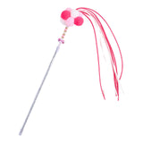 Maxbell Funny Cat Teaser Wand Long Rod Cat Interactive Toy with Plush Balls and Bell Pink Red