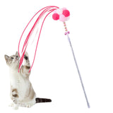 Maxbell Funny Cat Teaser Wand Long Rod Cat Interactive Toy with Plush Balls and Bell Pink Red