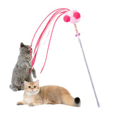 Maxbell Funny Cat Teaser Wand Long Rod Cat Interactive Toy with Plush Balls and Bell Pink Red