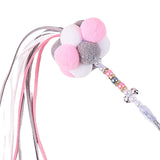 Maxbell Funny Cat Teaser Wand Long Rod Cat Interactive Toy with Plush Balls and Bell Pink Gray