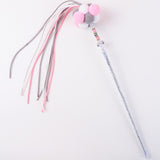 Maxbell Funny Cat Teaser Wand Long Rod Cat Interactive Toy with Plush Balls and Bell Pink Gray