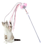 Maxbell Funny Cat Teaser Wand Long Rod Cat Interactive Toy with Plush Balls and Bell Pink Gray