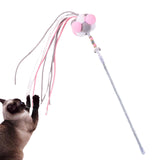 Maxbell Funny Cat Teaser Wand Long Rod Cat Interactive Toy with Plush Balls and Bell Pink Gray