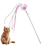 Maxbell Funny Cat Teaser Wand Long Rod Cat Interactive Toy with Plush Balls and Bell Pink Gray