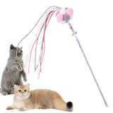 Maxbell Funny Cat Teaser Wand Long Rod Cat Interactive Toy with Plush Balls and Bell Pink Gray