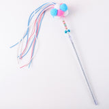 Maxbell Funny Cat Teaser Wand Long Rod Cat Interactive Toy with Plush Balls and Bell Blue Pink