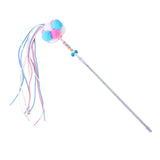 Maxbell Funny Cat Teaser Wand Long Rod Cat Interactive Toy with Plush Balls and Bell Blue Pink