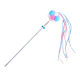 Maxbell Funny Cat Teaser Wand Long Rod Cat Interactive Toy with Plush Balls and Bell Blue Pink