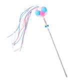 Maxbell Funny Cat Teaser Wand Long Rod Cat Interactive Toy with Plush Balls and Bell Blue Pink