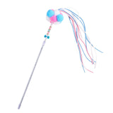 Maxbell Funny Cat Teaser Wand Long Rod Cat Interactive Toy with Plush Balls and Bell Blue Pink