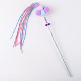 Maxbell Funny Cat Teaser Wand Long Rod Cat Interactive Toy with Plush Balls and Bell Blue Violet Pink