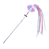 Maxbell Funny Cat Teaser Wand Long Rod Cat Interactive Toy with Plush Balls and Bell Blue Violet Pink