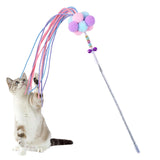 Maxbell Funny Cat Teaser Wand Long Rod Cat Interactive Toy with Plush Balls and Bell Blue Violet Pink