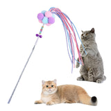 Maxbell Funny Cat Teaser Wand Long Rod Cat Interactive Toy with Plush Balls and Bell Blue Violet Pink