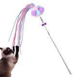 Maxbell Funny Cat Teaser Wand Long Rod Cat Interactive Toy with Plush Balls and Bell Blue Violet Pink