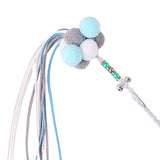 Maxbell Funny Cat Teaser Wand Long Rod Cat Interactive Toy with Plush Balls and Bell Blue Gray