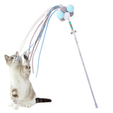 Maxbell Funny Cat Teaser Wand Long Rod Cat Interactive Toy with Plush Balls and Bell Blue Gray