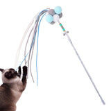 Maxbell Funny Cat Teaser Wand Long Rod Cat Interactive Toy with Plush Balls and Bell Blue Gray