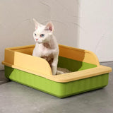 Maxbell Pet Litter Tray Potty Toilet High Sided Cat Litter Box for Small Animals Green Yellow