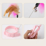 Maxbell Cat Feather Teaser Collar Hands Free Funny Indoor Cats Teasing Wand 1pcs Pink 1pcs Blue