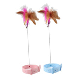 Maxbell Cat Feather Teaser Collar Hands Free Funny Indoor Cats Teasing Wand 1pcs Pink 1pcs Blue