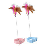 Maxbell Cat Feather Teaser Collar Hands Free Funny Indoor Cats Teasing Wand 1pcs Pink 1pcs Blue