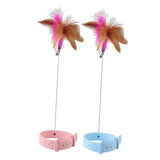 Maxbell Cat Feather Teaser Collar Hands Free Funny Indoor Cats Teasing Wand 1pcs Pink 1pcs Blue