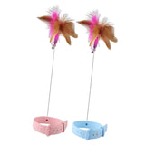 Maxbell Cat Feather Teaser Collar Hands Free Funny Indoor Cats Teasing Wand 1pcs Pink 1pcs Blue