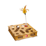 Maxbell Cat Ball Toy Game Box with Holes Wooden for Kitten Pet Cat Physical Exercise
