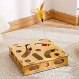 Maxbell Cat Ball Toy Game Box with Holes Wooden for Kitten Pet Cat Physical Exercise