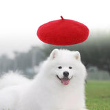 Maxbell Dog Cat Beret Wool Yard Hat Durable Adjustable Elastic Rope Costume Warm Red