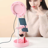 Maxbell light with Phone Holder Makeup Mirror USB for Live Stream Table Pink