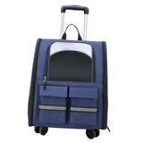 Maxbell Cat Trolley Case Backpack Kennel Pet Rolling Carrier for Puppy Transport blue