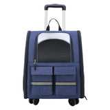 Maxbell Cat Trolley Case Backpack Kennel Pet Rolling Carrier for Puppy Transport blue