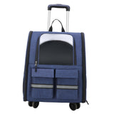 Maxbell Cat Trolley Case Backpack Kennel Pet Rolling Carrier for Puppy Transport blue