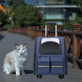 Maxbell Cat Trolley Case Backpack Kennel Pet Rolling Carrier for Puppy Transport blue